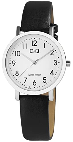 Q&Q Damen-Uhr Kunstleder Armband Dornschließe Datum 3 Bar Analog Quarz (schwarz) von Q&Q