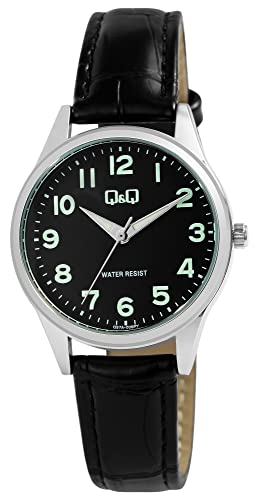 Q&Q Damen-Uhr Kunstleder Leuchtzeiger 3 Bar schwarz Analog Quarz Q57A-006PY von Q&Q