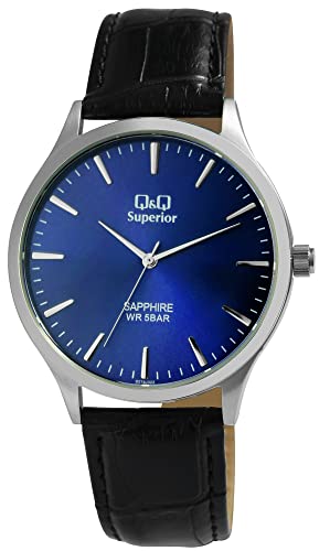 Q&Q Superior Unisex-Uhr Leder Saphirglas 5 Bar Analog Quarz S278J322Y von Q&Q