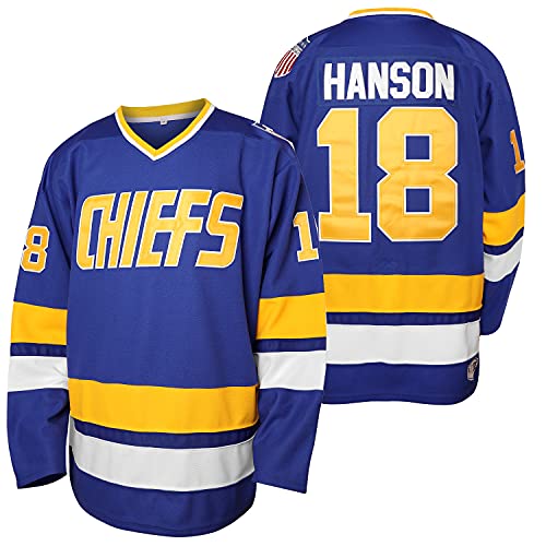 Herren Hanson Brother 16 Jack 17 Steve 18 Jeff Charlestown Chiefs Movie Hockey Trikots - Blau - XXX-Large von MESOSPERO