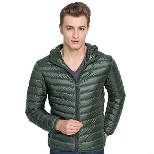 QCHENG Herren Ultraleichte Daunenjacke mit Kapuze Leicht Verpackbar Herbst Winter Warme Jacket Steppjacke Daunenmantel Dunkelgrün Medium von QCHENG