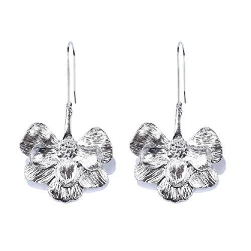 Böhmische Blumen Ohrringe, Goldene Blumen Ohrringe für Frauen, Silberne Blumen Ohrringe Blumen-Boho-Schmuck, Blumenblatt-Tropfen-Ohrringe, Niedliche Blume Aussage Ohrringe (Silber) von QDDollarsFun