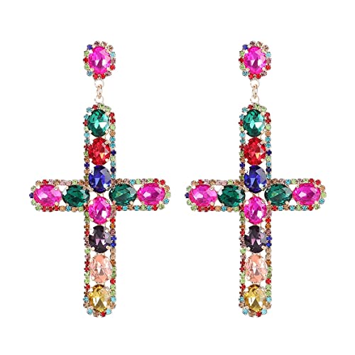 Bunte Kreuz-Ohrringe, Barock Kreuz Ohrringe für Damen, Böhmisches Kreuz Kruzifix Ohrringe, Funkelnde Kreuz Aussage Ohrringe Gotisches Kreuz Boho Schmuck, Religiöse Heilig-Kreuz-Ohrringe für Mädchen von QDDollarsFun