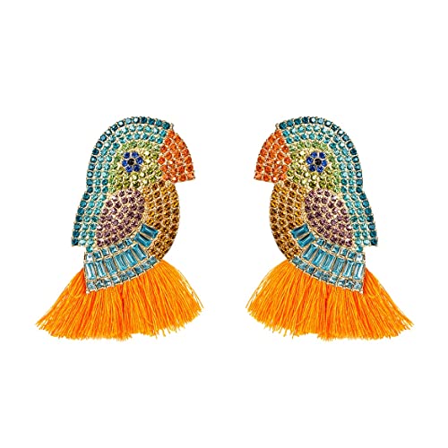 Bunte Papageien-Quasten Ohrringe für Frauen, Böhmische Papagei-Fransen-Ohrringe, Papagei Aussage Ohrringe Boho Schmuck, Papagei-Tier-Tropfen-Ohrringe (Orange) von QDDollarsFun