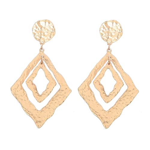 Geometrisch rautenförmige Ohrringe, Geometrischen Creolen für Frauen, Böhmische quadratische Creolen, Abgestufte Aussage Ohrringe Schmuck, Mehrschichtige diamantförmige Creolen (Gold) von QDDollarsFun