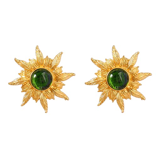 Goldene Sonnenblumen Ohrringe, Goldfarbene Sonnenblumen-Ohrringe für Damen, Böhmische Sonnenblumen-Blumen-Aussage-Ohrringe Sommer-Schmuck, Sonnenblumen Förmige Tropfen Ohrringe (Grün) von QDDollarsFun