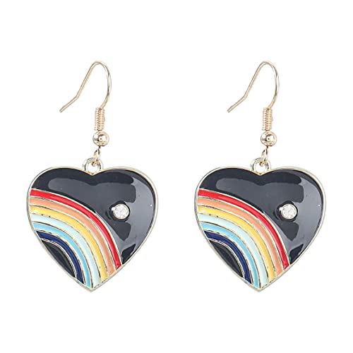 Herzförmige Emaille-Ohrringe, Regenbogen-Herz-Ohrringe für Frauen, Böhmische Liebes-Herz-Aussage-Ohrringe Sommer-Boho-Schmuck, Schwarze herzförmige Tropfen Ohrringe für Mädchen von QDDollarsFun