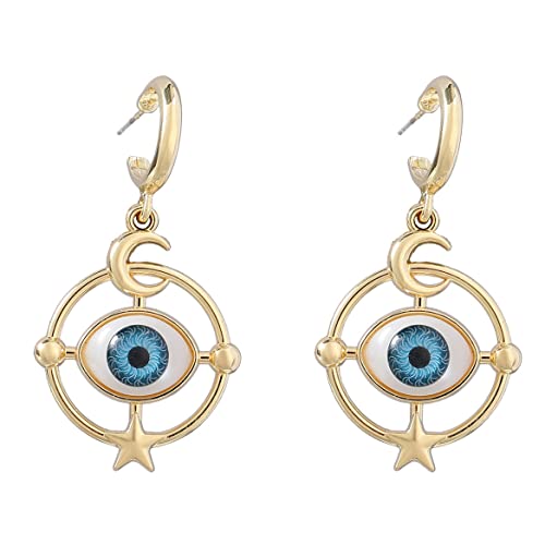 Mond-Stern-Auge-Ohrringe, Blaue Böses Auge Ohrhänger für Frauen, Böhmische goldene Stern-Mond-Ohrringe, Dämonenauge Aussage Ohrringe Boho Schmuck, Augenförmige Tropfen Ohrringe für Mädchen von QDDollarsFun