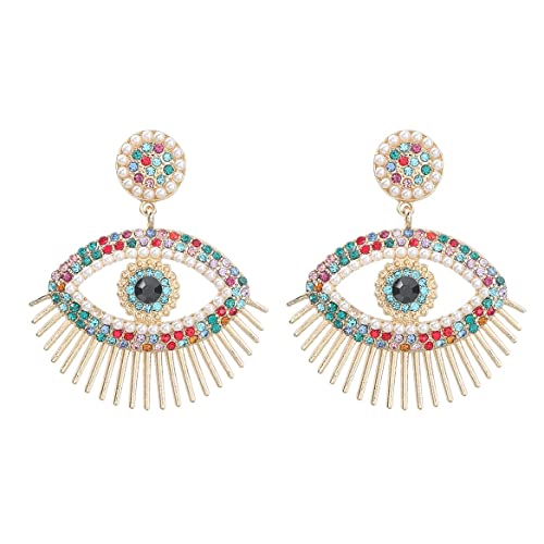 Perle Auge Ohrringe, Bunte Böses Auge Ohrringe für Frauen, Böhmische Perlenohrringe, Funkelnde Augen-Aussage-Ohrringe Böses Auge Boho-Schmuck, Regenbogen-Augentropfen-Ohrringe für Mädchen von QDDollarsFun