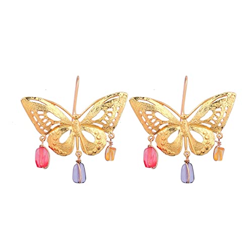 Schmetterling Quaste Ohrringe, Schmetterlinge-Insekten-Ohrringe für Frauen, Böhmisch Gold Schmetterling Aussage Fransen Ohrringe Boho Schmuck, Goldene Schmetterlings-Tropfen Ohrringe für Mädchen von QDDollarsFun