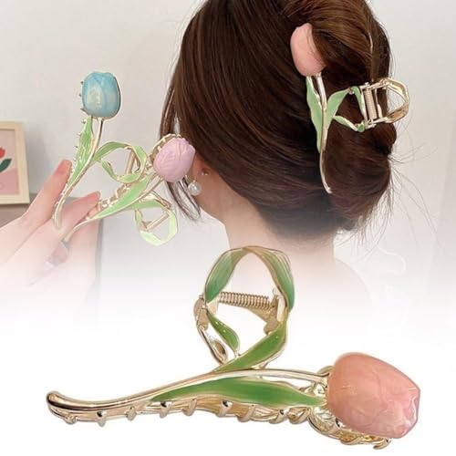 Elegante Tulpenblumen-Haarspange, schöne Tulpenblume, Metallclip, Haarklammer, Zubehör, Haarnadel, lang, modisch, Mädchen von QEOTOH
