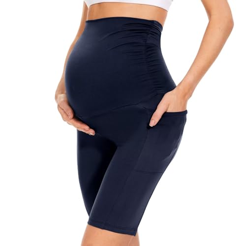 QGGQDD Kurze Umstandsleggings mit Taschen Umstands Radlerhose Damen Umstandshose Kurz Schwangerschaft Für Schwangere(Marineblau,X-Large) von QGGQDD