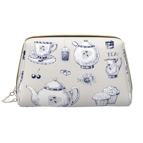 QGWDYYJQ Kosmetiktasche mit Aufdruck "Happy Pinguin", Leder, tragbar, Handgezeichnete Teekannen und Becher, Einheitsgröße QGWDYYJQ Kosmetiktasche mit Aufdruck "Happy Pinguin", Leder, tragbar, Handgezeichnete Teekannen und Becher, Einheitsgröße von QGWDYYJQ