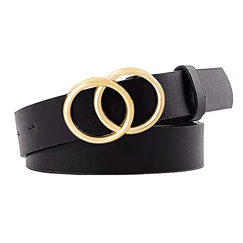 QH-Shop Mädchen Ledergürtel Kids Leather Belts Mode Schwarz Weichen Kunstleder mit Schnalle Doppel O-Ring Verstellbarem Einzigartig Design für Frauen Damen Kleider Jeans Hose Uniform von QH-Shop