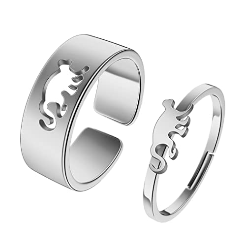 QIAMNI Cute Monkey Matching Promise Ringe für Paare Gold Silber Farbe einstellbar Engagement Ring Band Sets für Sie und Ihn Edelstahl hochglanzpoliert Comfort Fit von QIAMNI