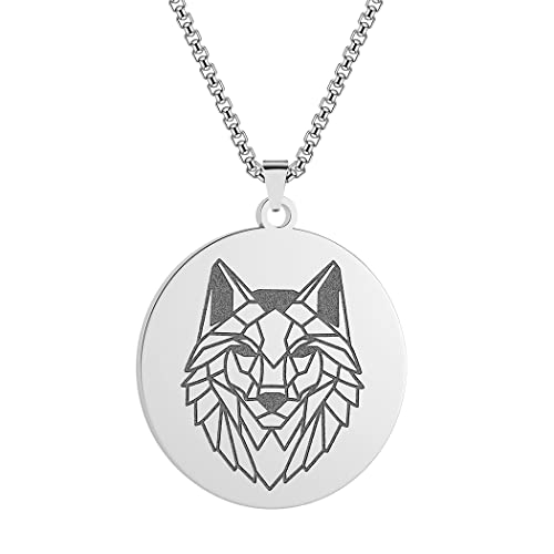 QIAMNI Mode Wolf Anhänger Halskette für Frauen Männer Edelstahl Geometrische Tier Halskette Schmuck (Silver) von QIAMNI