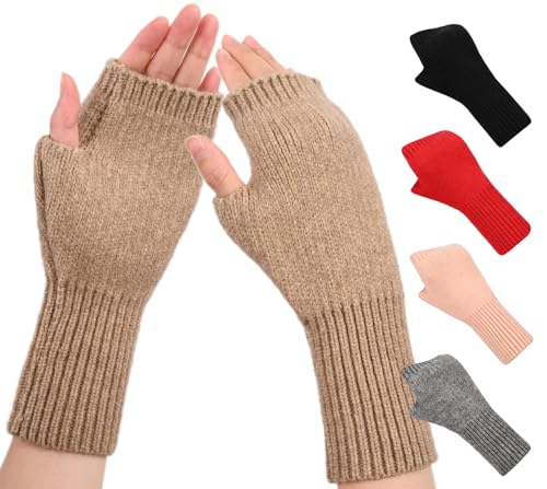 QICEDER Damen Fingerlose Handschuhe, Warmer Halb Strickhandschuhe Winter Pulswärmer Armstulpen Strick Kurzer Gestrickte Stulpen Fäustlinge mit Fingerdaumenloch von QICEDER