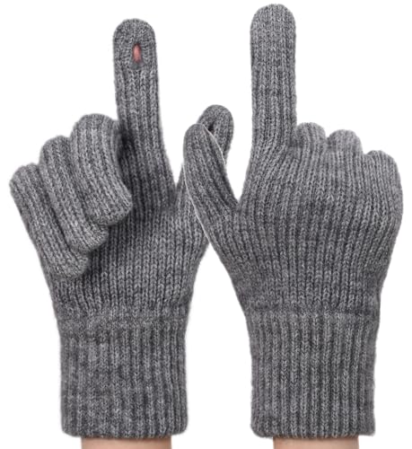 QICEDER Winterhandschuhe Touchscreen Handschuhe Strick Fingerhandschuhe Sport Warm und Winddicht Winterhandschuhe für Skifahren Radfahren Geeinget für Damen und Herren (grau) von QICEDER