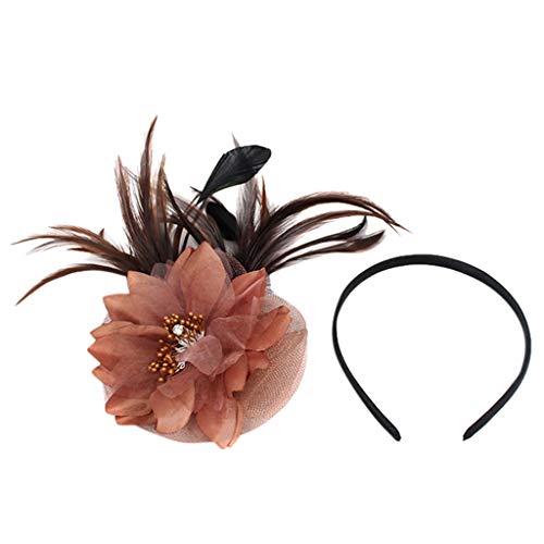 Fascinator Damen Women's Vintage Accessories Mesh for Costume Carnival Theme Party Feather Flower Veil Bowler Bride Hat for Cocktail Wedding Bunker Hat von QIFLY