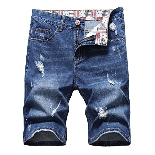 QIFLY Jeans Shorts Herren Kurz Men's Denim Stretch Regular Fit Stonewashed Jeans Men's Straight Cut Denim Shorts Stretch Jogger Cargo Shorts Slim Fit Denim Herren Chino Bermuda Shorts von QIFLY