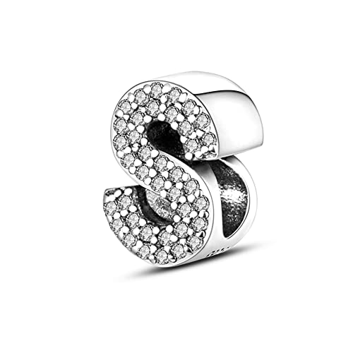 QIKAOLA 925 Sterling Silber Buchstaben Charms A-Z Alphabet Perlen für Pandora Armband und Halskette Cubic Zirkone Charm Perlen Anhänger fit für europäische Armbänder Halskette für Frauen Mädchen von QIKAOLA