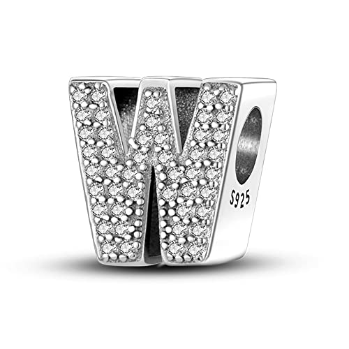 QIKAOLA 925 Sterling Silber Buchstaben Charms A-Z Alphabet Perlen für Pandora Armband und Halskette Cubic Zirkone Charm Perlen Anhänger fit für europäische Armbänder Halskette für Frauen Mädchen von QIKAOLA