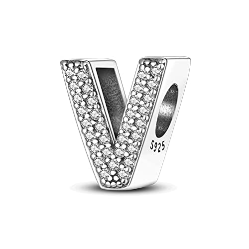 QIKAOLA 925 Sterling Silber Buchstaben Charms A-Z Alphabet Perlen für Pandora Armband und Halskette Cubic Zirkone Charm Perlen Anhänger fit für europäische Armbänder Halskette für Frauen Mädchen von QIKAOLA