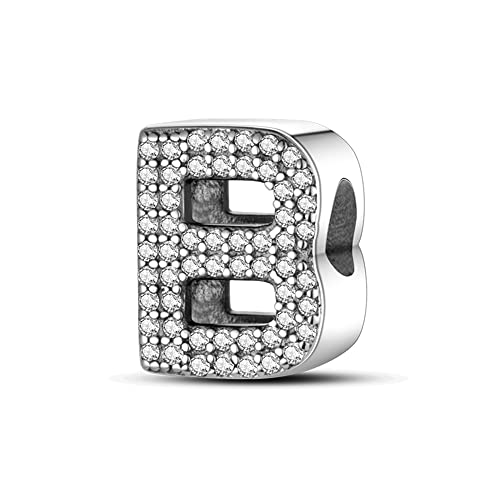 QIKAOLA 925 Sterling Silber Buchstaben Charms A-Z Alphabet Perlen für Pandora Armband und Halskette Cubic Zirkone Charm Perlen Anhänger fit für europäische Armbänder Halskette für Frauen Mädchen von QIKAOLA