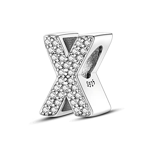 QIKAOLA 925 Sterling Silber Buchstaben Charms A-Z Alphabet Perlen für Pandora Armband und Halskette Cubic Zirkone Charm Perlen Anhänger fit für europäische Armbänder Halskette für Frauen Mädchen von QIKAOLA