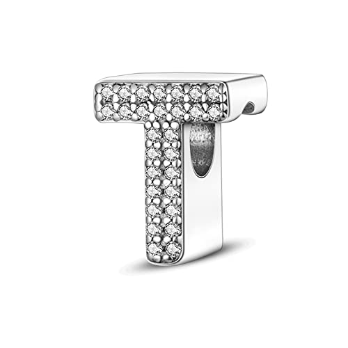 QIKAOLA 925 Sterling Silber Buchstaben Charms A-Z Alphabet Perlen für Pandora Armband und Halskette Cubic Zirkone Charm Perlen Anhänger fit für europäische Armbänder Halskette für Frauen Mädchen von QIKAOLA