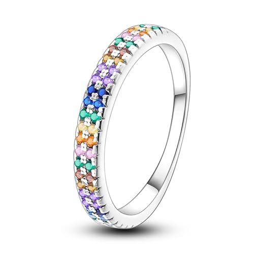 QIKAOLA Sterling Silber Ringe für Frauen Bunte Statement Ringe Cubic Zirkonia Ringe Stapelbar Vintage Ringe Ringe Größe 6-9 von QIKAOLA