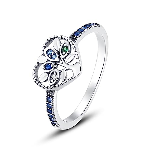 QIKAOLA 925 Sterling Silber Frauen Ringe Mond Stern Ring Evil Eye Ring Bunte Vintage Ringe Cubic Zirkonia Ring Stapelbare Statement Ringe für Frauen Größe 6-9 von QIKAOLA