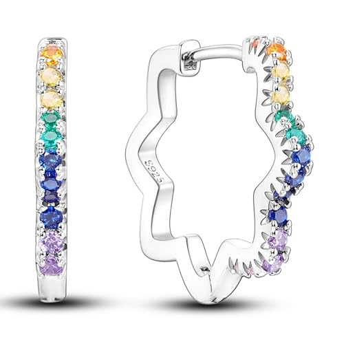 QIKAOLA 925 Sterling Silber Ohrringe U Shaped Hoop Ohrringe mit Multicolor Cubic Zirkonia Hypoallergene Groß Hoop Ohrringe für Frauen Mädchen von QIKAOLA