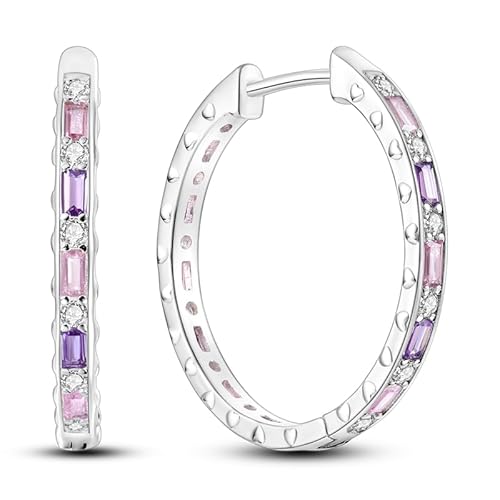 QIKAOLA 925 Sterling Silber Ohrringe U Shaped Hoop Ohrringe mit Multicolor Cubic Zirkonia Hypoallergene Groß Hoop Ohrringe für Frauen Mädchen von QIKAOLA