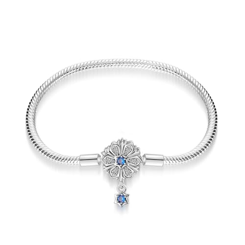 QIKAOLA Armband für Frauen 925 Sterling Silber Schlange Kette Charm Armband mit Herz Schmetterling Verschluss Armband Passt für jeden Charme Perlen Schmuck Armbänder Geschenk für Mädchen von QIKAOLA