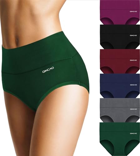 QINCAO Unterhosen Damen 6er Pack Unterwäsche Stretch Baumwolle Slips Weich Pantys Hohe Taillen Slip von QINCAO