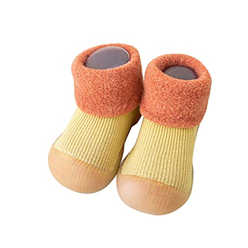 QINQNC Baby Boy Girl Sock Shoes Non Slip Indoor Slipper Infant Fleece Warm First Walking Shoes Toddler Lightweight Prewalker Floor Slippers (Orange, 20 Infant) von QINQNC