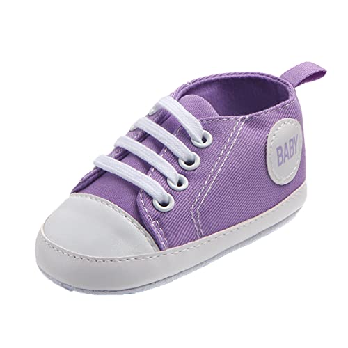 QINQNC Baby Canvas Shoes Toddler Boys Girls Sneakers Anti Slip First Walking Shoes Infant Casual Sports Outdoor Prewalker Lightweight Barefoot Shoes (Purple, 0-3Months) von QINQNC