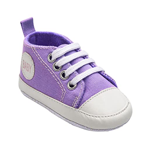 QINQNC Baby Girls Boys Shoes Toddler Soft Anti-Slip Sole Canvas Denim Shoes Infant Prewalkers Lightweight First Walking Shoes Casual Sneakers (Purple, 21 Toddler) von QINQNC