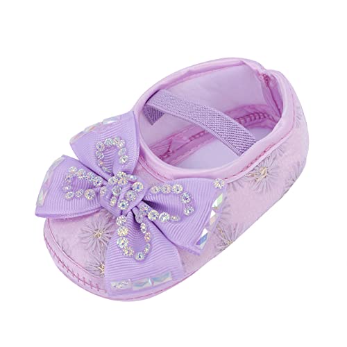 QINQNC Baby Girls Princess Shoes Infant Newborn Bowknot Flat Shoes Toddler Crib Shoes Comfortable Prewalker Mary Jane Party Dance Shoes (Purple, 19 Toddler) von QINQNC