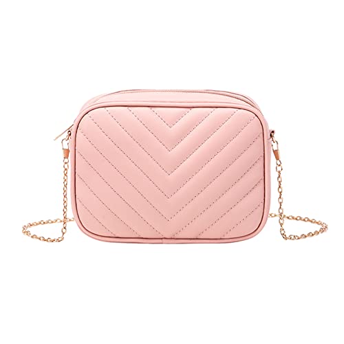 QINQNC Crossbody Taschen für Frauen Messenger Bag Mode Einfacher Streifen Trend Kette Umhängetasche Geldbörse Praktische Trendy Kleine Geldbörse Schulter Handtasche Mini Satchel (Pink, One Size) von QINQNC