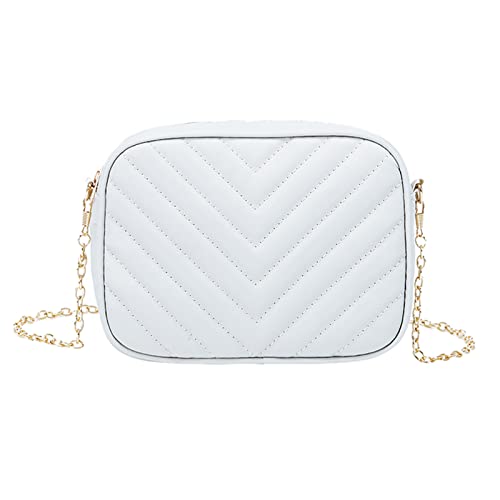 QINQNC Crossbody Taschen für Frauen Messenger Bag Mode Einfacher Streifen Trend Kette Umhängetasche Geldbörse Praktische Trendy Kleine Geldbörse Schulter Handtasche Mini Satchel (White, One Size) von QINQNC