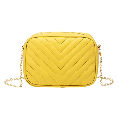 QINQNC Crossbody Taschen für Frauen Messenger Bag Mode Einfacher Streifen Trend Kette Umhängetasche Geldbörse Praktische Trendy Kleine Geldbörse Schulter Handtasche Mini Satchel (Yellow, One Size) von QINQNC