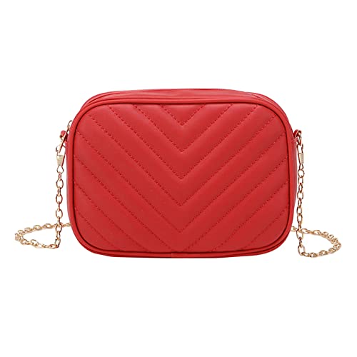 QINQNC Crossbody Taschen für Frauen Messenger Bag Mode Einfacher Streifen Trend Kette Umhängetasche Geldbörse Praktische Trendy Kleine Geldbörse Schulter Handtasche Mini Satchel Kamera (Red, One Size) von QINQNC