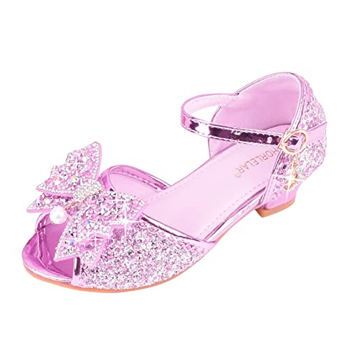 QINQNC Girls Mary Jane Glitter Wedding Party Dress Shoes Kids Crystal Heels Sandals Toddler Girls Rhinestone Bow Flower Princess Shoes (Purple, 28 Little Child) von QINQNC