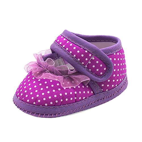 QINQNC Infant Baby Shoes Toddler Girls Mary Jane Lace Flat Sneakers Newborn Casual Prewalkers Soft Sole Princess Shoes First Walking Shoes (Purple, 12) von QINQNC