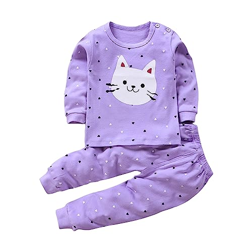 QINQNC Kleinkind Baby Mädchen Outfits Kinder Nette Katze Print Langarm Tops Sweatshirt Lange Hosen 2Pcs Frühling Herbst Kleidung Set (Purple, 2-3 Years) von QINQNC