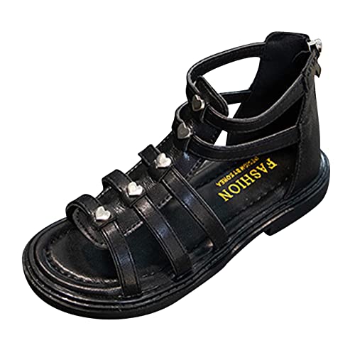 QINQNC Mädchen High Top Sandalen Kleine Mädchen Kinder Flache Sommer Schuhe Knöchelriemen Römische Sandalen Mode Prinzessin Schuhe (Black, 34 Big Kids) von QINQNC