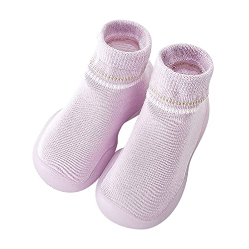 QINQNC Newborn Sock Shoes Baby Girl Boy Lightweight First Walking Shoes Non Slip Indoor Floor Slipper Infant Rubber Sole Shoes Prewalker (Purple, 18 Infant) von QINQNC