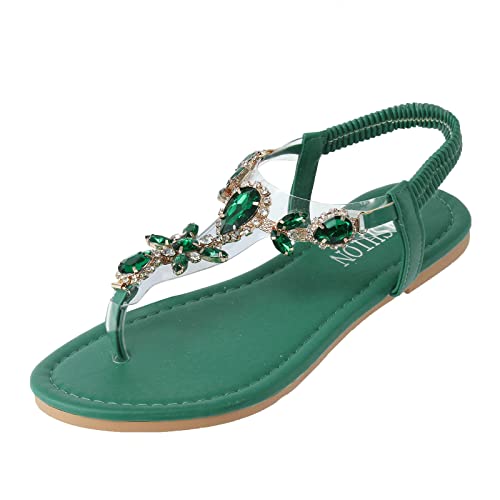 QINQNC Schuhe Glitzer Damen Sommer Strass Gummiband flache Flip Flops äußere Strand Sandalen von QINQNC